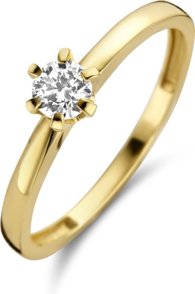 New Bling 9NBG-0203-52 Gouden Ring - Dames - Zirkonia - 4 mm - Solitair - Maat 52 - 6 Poot zetting - 14 Karaat - Goud