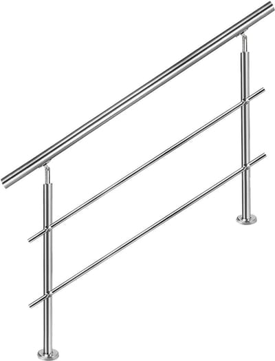 Roestvrijstalen Leuning - Trap Reling Balustrade - Veilig Traplopen - 2 Dwarsbalken - 80 cm Lengte - Zilverkleurig