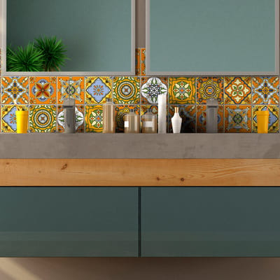 Zelfklevende tegelmuurstickers voor keuken en badkamer - 9 tegelstickers, antieke Azulejo mozaïekornamenten - 9 stickers, 10x10cm