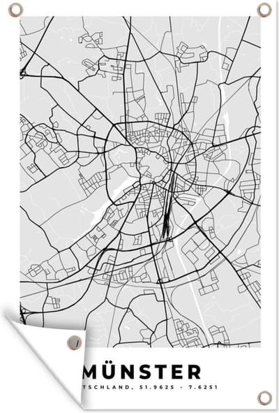 Muurdecoratie Plattegrond - Duitsland - Münster - Kaart - Stadskaart - 120x180 cm - Tuinposter - Tuindoek