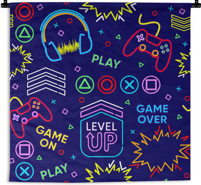 Wandkleed - Wanddoek - Gaming - Neon - Koptelefoon - Design - 90x90 cm - Wandtapijt