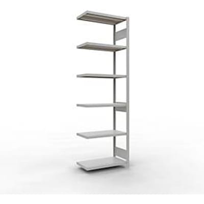 Schulte Lagertechnik MULTIplus 250 boutloos rekkensysteem, boutloze aanbouwstelling, lengte bout, 2500x750x300 mm, 6 legborden, lichtgrijs