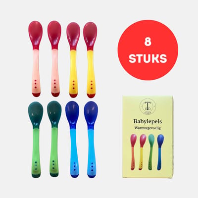 TSD goods kinderbestek Set van 8 lepels - Warmtegevoelig - Soft Spoons 8 Baby - 4 Kleuren Kinder Lepeltjes - Zachte Tuit - Baby Bestek - Per 8 Stuks - Vanaf 3 Maanden