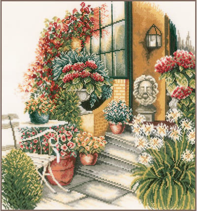 Lanarte Borduurpakket - Borduurset - Borduurpakket volwassenen - Telpakket kit - 40 x 40cm - Terras in herfstbloei - PN-0008016