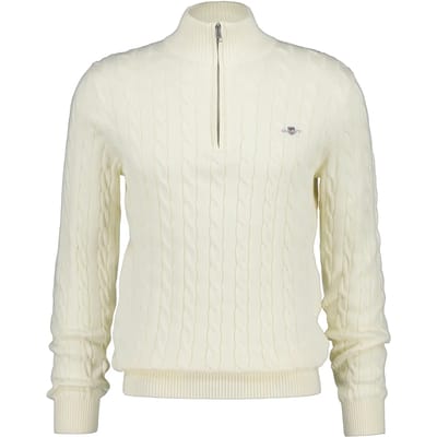 Gant Trui Allover Cable Knit Cotton Half Zip Cream / male