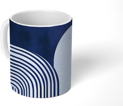 Mok - Koffiemok - Donkerblauw - Abstract - Lijnen - Mokken - 350 ML - Beker - Koffiemokken - Theemok