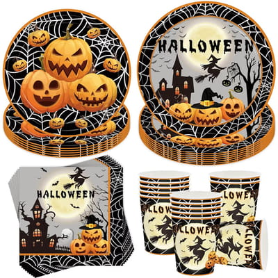 Halloween Wegwerp Servies Set 100 Stuks met Pompoen – Multikleur