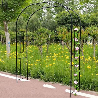 Grote Rozenbogen - Pergola Tuin - Klimplanten Ondersteunen - Verzinkte Ijzeren Buis - 240 cm Breed - Zwart