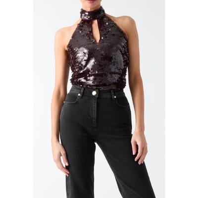 GUESS Misty Halter Neck Sl Sequins Regal Plum M Maat: S | Blouses Outlet | Dames | Paars