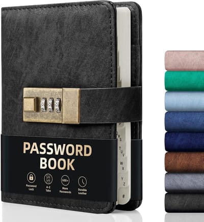 Wachtwoordboek met slot - Wachtwoordhouder Logboek - Veilig Wachtwoorden Opslaan - Alfabetische Tabbladen - 600+ Wachtwoordruimtes - Zwart