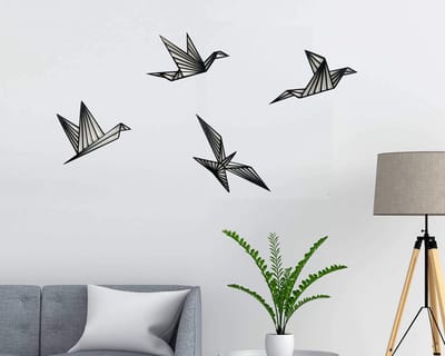 Houten Wanddecoratie Set (4 Stuks) - Origami Muurkunst & Geometrische Ornamenten