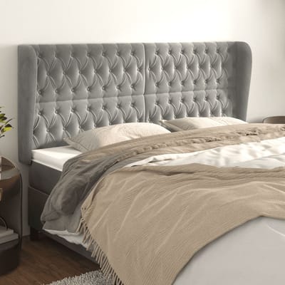 vidaXL - Hoofdbord - met - randen - 183x23x118/128 - cm - fluweel - lichtgrijs