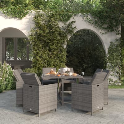 vidaXL - 9-delige - Tuinset - met - kussens - poly - rattan - grijs