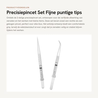 Dailygoods- Precisiepincet Set - Roestvrij Stalen Pincet - Fijne Puntige Tips - Rechte/Gebogen Tippincet - Antislip Ontwerp - Duurzaam en Schokbestendig - Sieradenpincet
