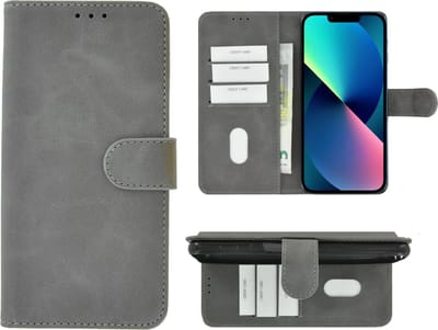 Hoesje Geschikt voor iPhone 13 Mini - iPhone 13 Mini Book Case Wallet Grijs Cover