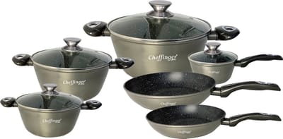 Cheffinger Pannenset - 10-delig - Zilver - Inductie - Met Deksels