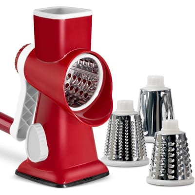 3-in-1 Roterende Kaasrasp - Multifunctionele Handmatige Groentesnijder & Notenmolen, Een Must voor Uw Keuken! rood