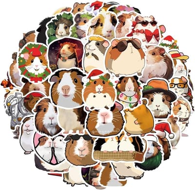 Schattige Cavia Stickers Set van 50 Stuks, Waterdichte Vinyl Cartoon Dieren Stickers voor Koffer, Laptop, Auto en Fiets, Perfect voor Kinderen en Creatieve Projecten