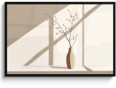 Poster in lijst - Fotolijst 120x80 cm - Posters - Vaas - Takken - Bessen - Minimalistisch - Posterlijst zwart - Decoratie - Wanddecoratie woonkamer - Muurdecoratie slaapkamer