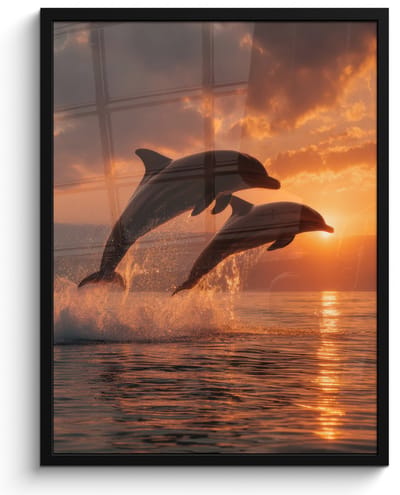 Poster in lijst - Fotolijst 60x80 cm - Posters - Dolfijnen - Zee - Realistisch - Posterlijst zwart - Decoratie - Wanddecoratie woonkamer - Muurdecoratie slaapkamer