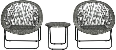 Tuin- en balkonmeubilair set 3-delige set tuin tafelstoel combinatie met 1 tafel 46x46x43cm en 2 stoelen 76x77x78cm grijs inklapbaar opvouwbaar ontwerp ruimtebesparend stevig duurzaam metalen frame eenvoudig te reinigen geschikt voorterras tuin