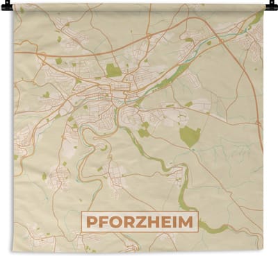 Wandkleed - Wanddoek - Pforzheim - Plattegrond - Kaart - Vintage - Stadskaart - 180x180 cm - Wandtapijt