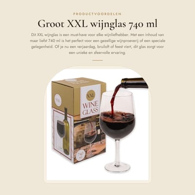 Dailygoods- Wijnglas XXL 740 ml - Sfeerglas - Cadeau voor Wijnliefhebbers - Hoogte 22 cm - Perfect voor Vrijgezellenfeest - Hoogste Kwaliteit - Gigantisch Wijnglas