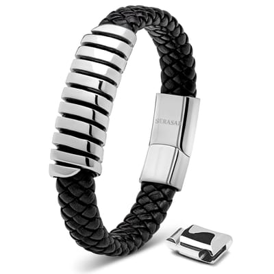 SERASAR Armband voor Heren [Helix] - Zilver 17cm - Magnetische Roestvrijstalen Sluiting