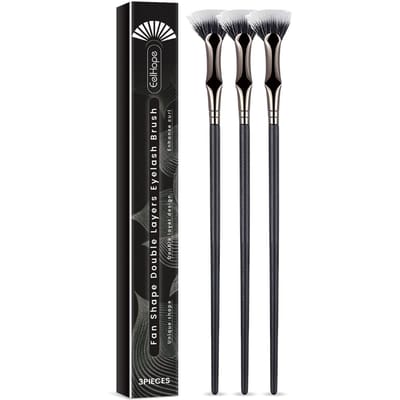 Eelhope 3 Pièces Pinceau Cils en Forme d'Éventail Double Couche Volumisant Courbant Applicateur Mascara Naturel noir