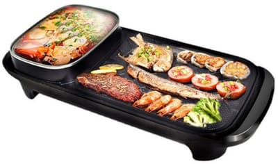 WK Indoor Snelverwarmende 48×23 cm Grill & Hotpot-combinatie | 2–4 Personen | 1300W Snelle Verwarming | 5 Warmtestanden | Afspoelbaar na Uitschakeling voor Gemakkelijk Schoonmaken | Stijlvol Design voor Gezellige Diner