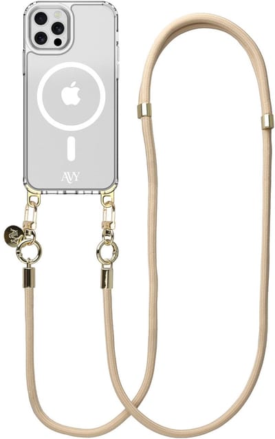 AVY Hoesje geschikt voor Apple iPhone 12 / 12 Pro | Compatibel met MagSafe | Clear Case met Telefoonkoord 130CM | Crossbody Tressé Beige