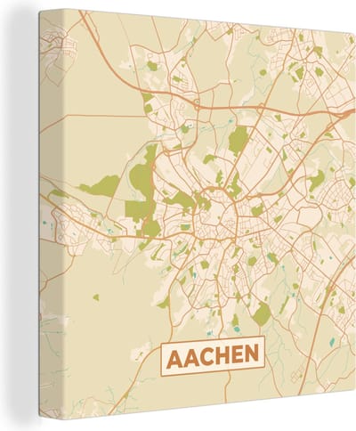 Canvas Schilderij Plattegrond - Vintage - Aachen - Kaart - Stadskaart - 20x20 cm - Wanddecoratie