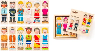 Woody educatieve puzzel mensen en beroepen - kartonnen speelgoed.