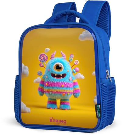NoBoringSuitcases.com® - Rugzak blauw - Schooltas jongens - Kleurrijk eenogig monster - Kinder rugtas jongen - Boekentas kind - Kinderrugzak voor school - Schoolrugzak