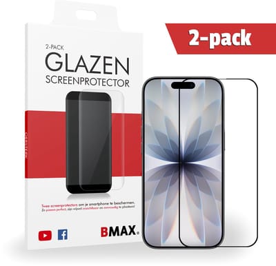 2-pack BMAX Screenprotector geschikt voor Apple iPhone 17 - Full Cover gehard glas - Apple screenprotectors - Telefoonaccessoires - Telefonie & Accessoires - Beschermglas - Glas screenprotectors - Zwart