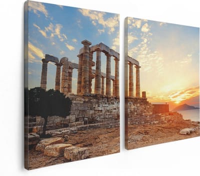 Artaza Canvas Schilderij Tweeluik Tempel van Poseidon in Athene, Griekenland - 120x80 - Foto Op Canvas - Canvas Print