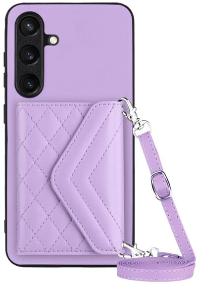 Voor Samsung Galaxy S24 5G Rhombische textuur kaarttas RFID telefoonhoesje met lang koord (lichtpaars)
