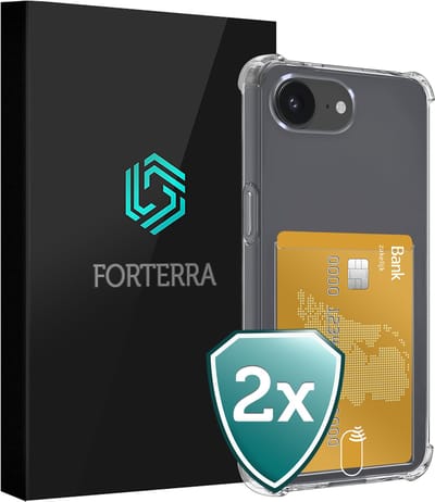 Hoesje 2 Stuks - Geschikt voor Apple iPhone 16e - Met Pashouder en Kaarthouder - Telefoon Hoes Shockproof - Back Cover - Siliconen Case - Shock Proof - Pasjes Houder - Transparant