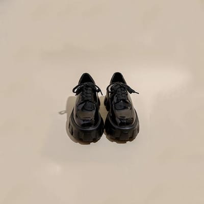 Schoenen met ronde neus en dikke zool van leer Dames Britse stijl Verhoogd Jk Uniform Casual Punk Enkelschoenen Luxe Platte Schoenen 43 black