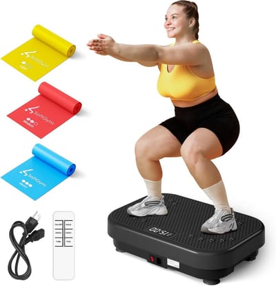 Trillingsplaat Oefenmachine - Vibratieplatform Body - Thuis Fitness - Met Weerstandsbanden - 400 lbs Capaciteit - Zwart