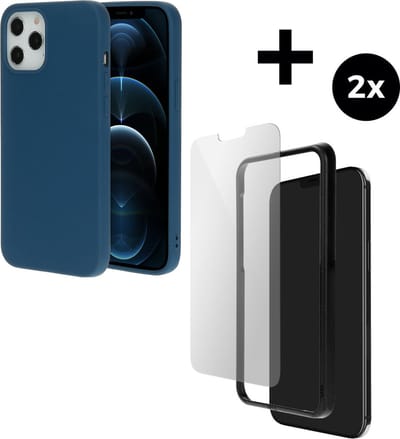 Mobiparts Silicone Cover hoesje geschikt voor Apple iPhone 12 Pro Max met 2 Screenprotectors van Gehard Glas - Blauw