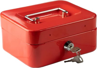 Stalen Beveiligingskist - Geldkistje Wisselgeld - Veilig Geld Bewaren - Met Uitneembare Lade - 6 Inch - Rood