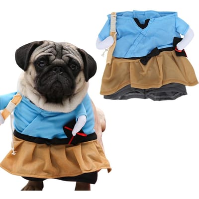 Polyester Grappig Samurai Rechtopstaand Huisdier Kostuum Halloween Feest Cosplay Kleding Verkleden voor Hond L(for 6.5-9kg)