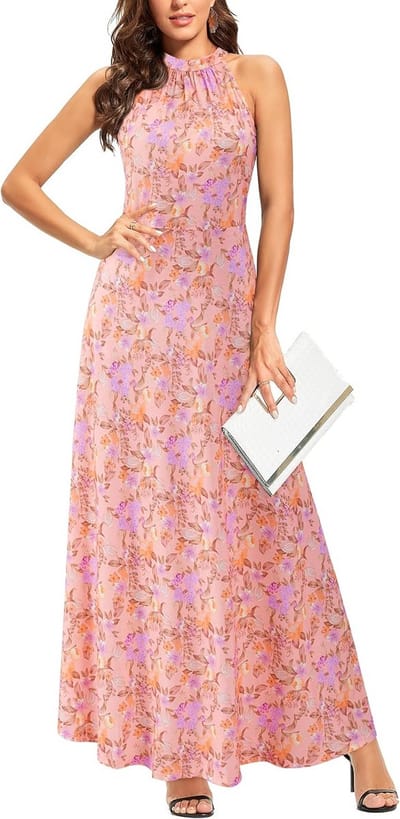 Maxi-jurk voor dames - Bloemenjurk met halterhals voor zomer 2025