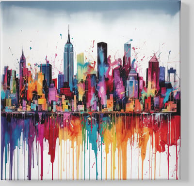 Canvas Schilderij - Kleurrijke Stad - Abstract - Wanddecoratie - 40x40x2 cm