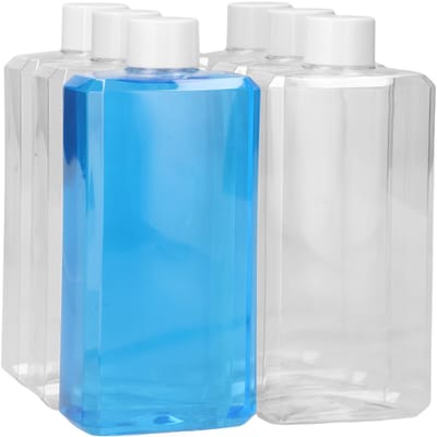 6 x 500 ml moderne rechthoekige fles PET transparant + Schroefdop wit - PET Kunststof BPA-vrij - Plastic Flessen Navulbaar - Met Dop - Lege Flessen - 6 stuks