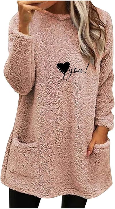 Oversized Dames Sweatshirt Teddy Fleece Trui met Zakken Losse Casual Wintertop