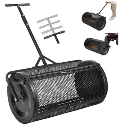 VEVOR Compoststrooier 116 L, 91 cm Turfstrooier met duw-/trekhendel, turfstrooier, in 4 standen in hoogte verstelbaar, gepoedercoat stalen compostrol, meststrooier voor planten en zaaien, zwart