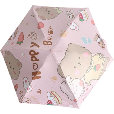 Opvouwbare Paraplu Cartoon Print UV Bescherming Zonnebrandcrème Verdikte Regenbestendige Coating Draagbaar Bear Bunny white