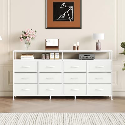 Ladekast - Lange Dresser TV-Meubel met 12 Laden en Open Planken - 160 cm Breed - Multifunctionele Opbergkast voor Slaapkamer en Woonkamer - Stevig Stalen Frame - Industrieel Design